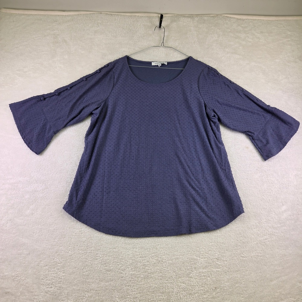 Rose & Olive Navy Blue Swiss Dot Bell Sleeve Button Detail Top Size XL